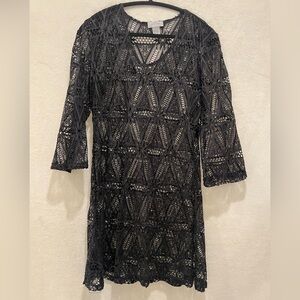 J. Valdi Lace Look Crochet Swim Cover Up/Tunic